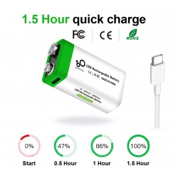 9V Block Akku USB li-ion Smartoools Battery 650mAh 100% cap. li-polymer per USB aufladbar