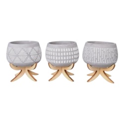 3 Töpfe Steingut gemustert auf Fuß 14 cm sortiert