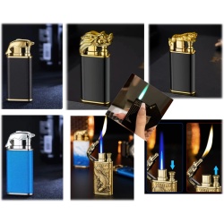 Luxus Feuerzeug Gas Drachen-Kopf, Krokodil, Poker Gambler Ass Design - Style Gold Schwarz