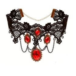 Gothic Spitzenkragen mit 4 rote facettierten Kristallen Vampire Queen Hexe