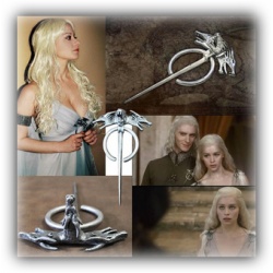 Targaryen Drachenbrosche - groß - hartversilbert & schattiert - Daenerys's Dragon (Wolf) Brooch - G.o.T, Fashion